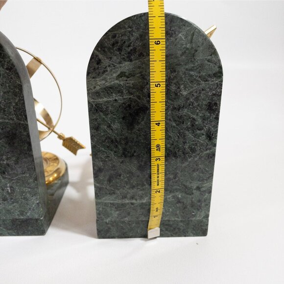 Green Marble Armillary Sphere Bookends With Brass Accents - Picture 9 of 11